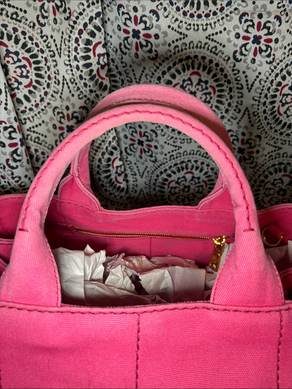 Prada Canapa Peonia Canvas Tote - Medium Handbag Pink BN2642 - Picture 8 of 16